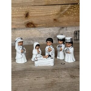 Giftco Inc Ceramic Nativity Christmas 6pc Set Figurines Crafted With Silver Trim